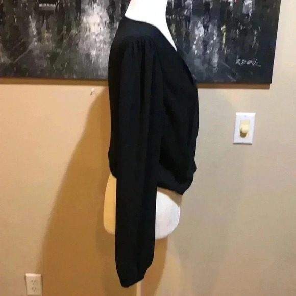 Iris Long Sleeve Sheer Cross Front Crop Top with Puffed Sleeves Elastic Back-M - Picture 4 of 6